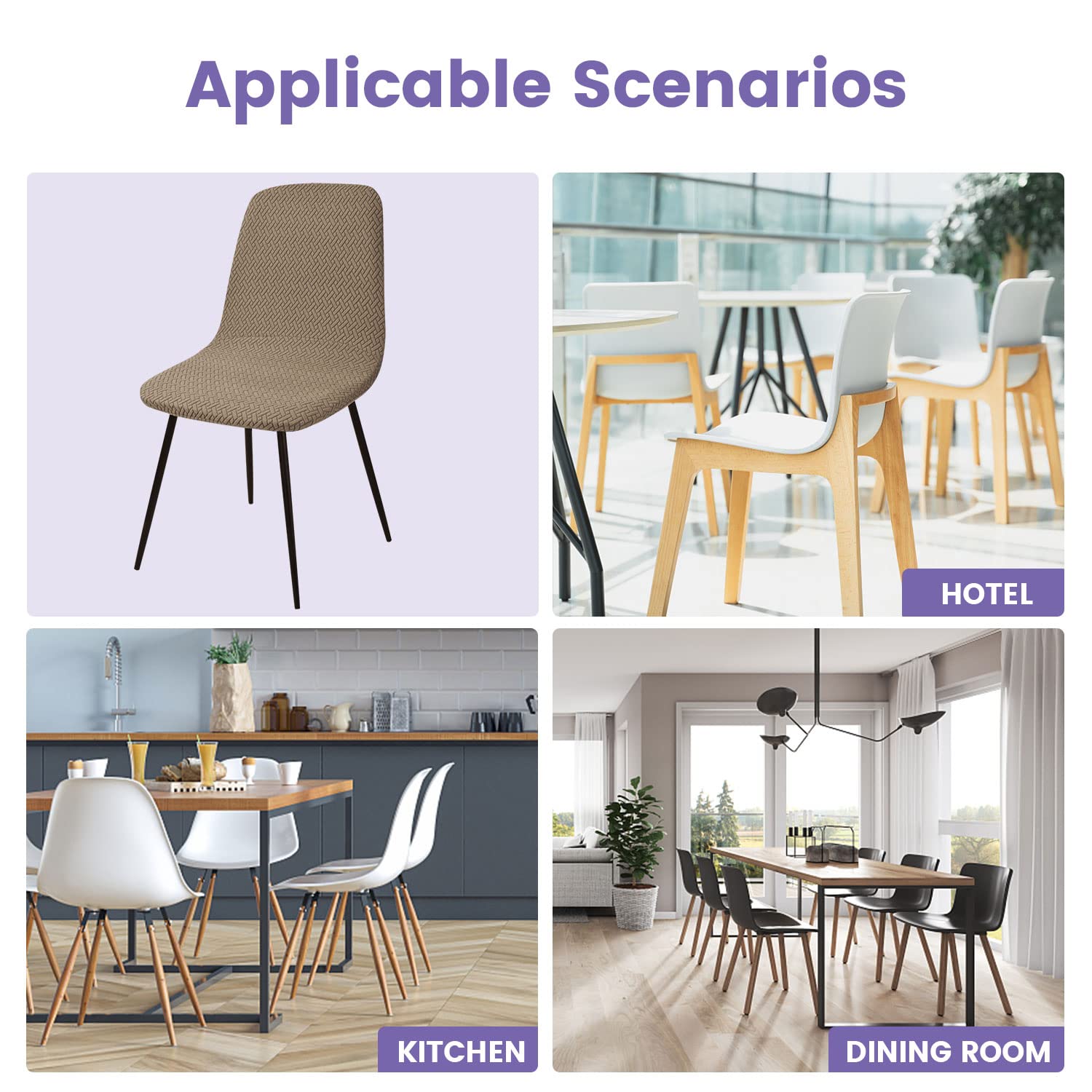 Coprisedie con Schienale 4 Pezzi, Jacquard Copertura delle Sedia Lavabile Estraibile Coprisedia Moderna Coprisedia per Sala da Pranzo Elastica Fodere per Sedia Adatta per Casa,Hotel,Festa(T-Kaki,4PCS)