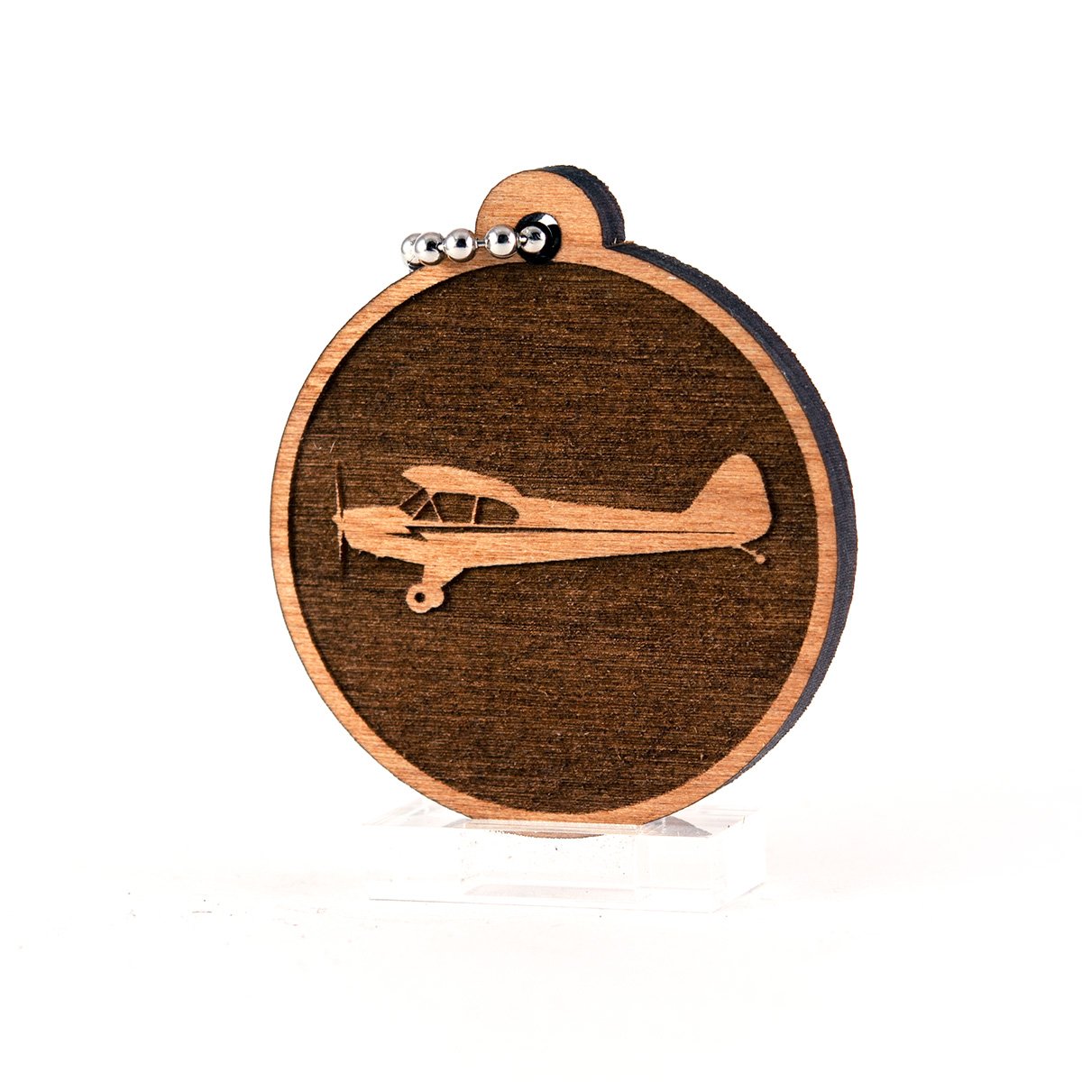 Sunset Design Lab Side View Piper J3 Cub Airplane Military Aircraft Propeller Wood Laser Cut Keychain Charm Ornament