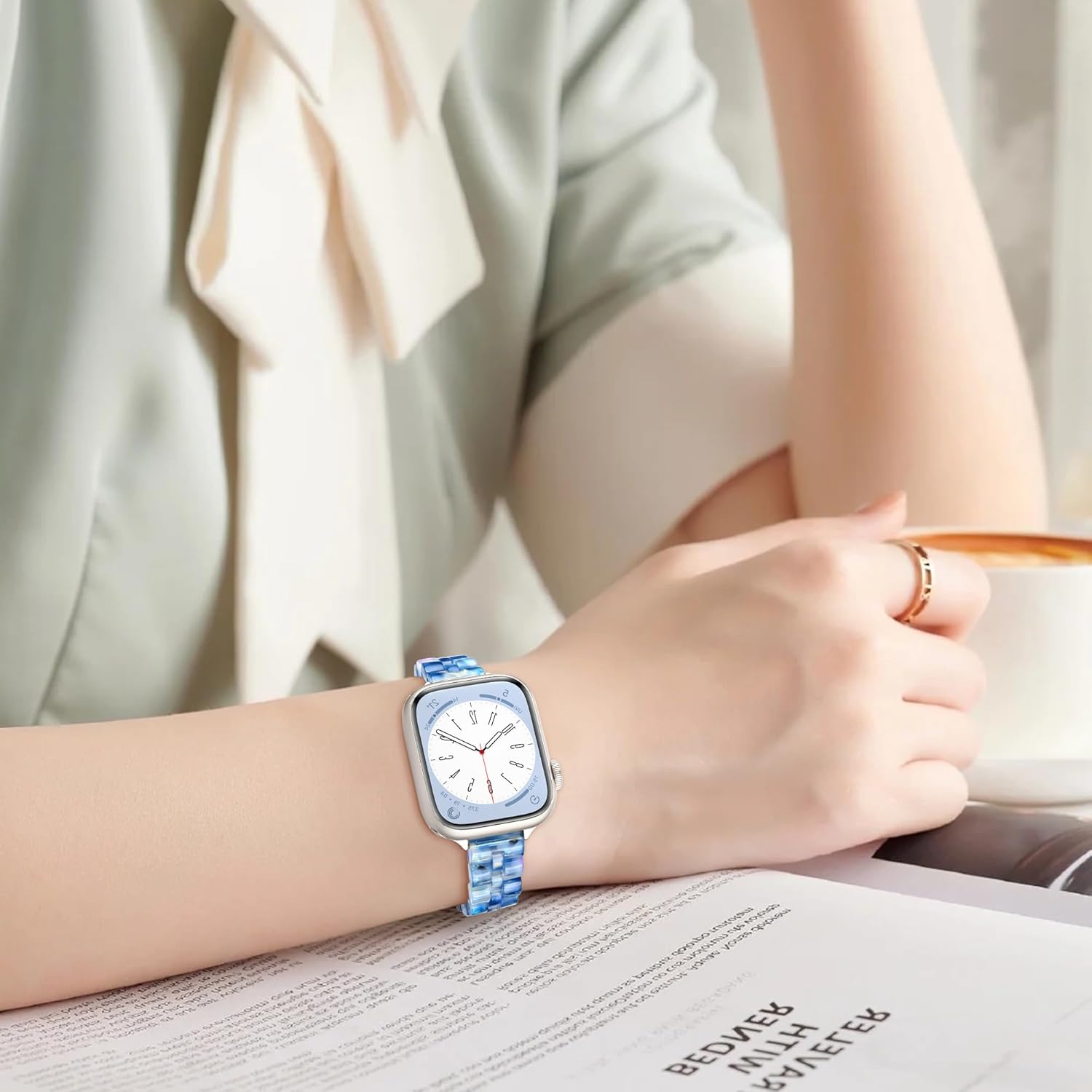 wipalor Thin Resin Tortoise Shell Bands for Apple Watch Bands for Women 42mm 44mm 45mm 46mm 49mm, Slim Resin Fashion Lightweight iWatch Bracelet for iPhone Watch 11 10 9 SE 8 7 6 5 4 3 2 1 Ultra-Blue