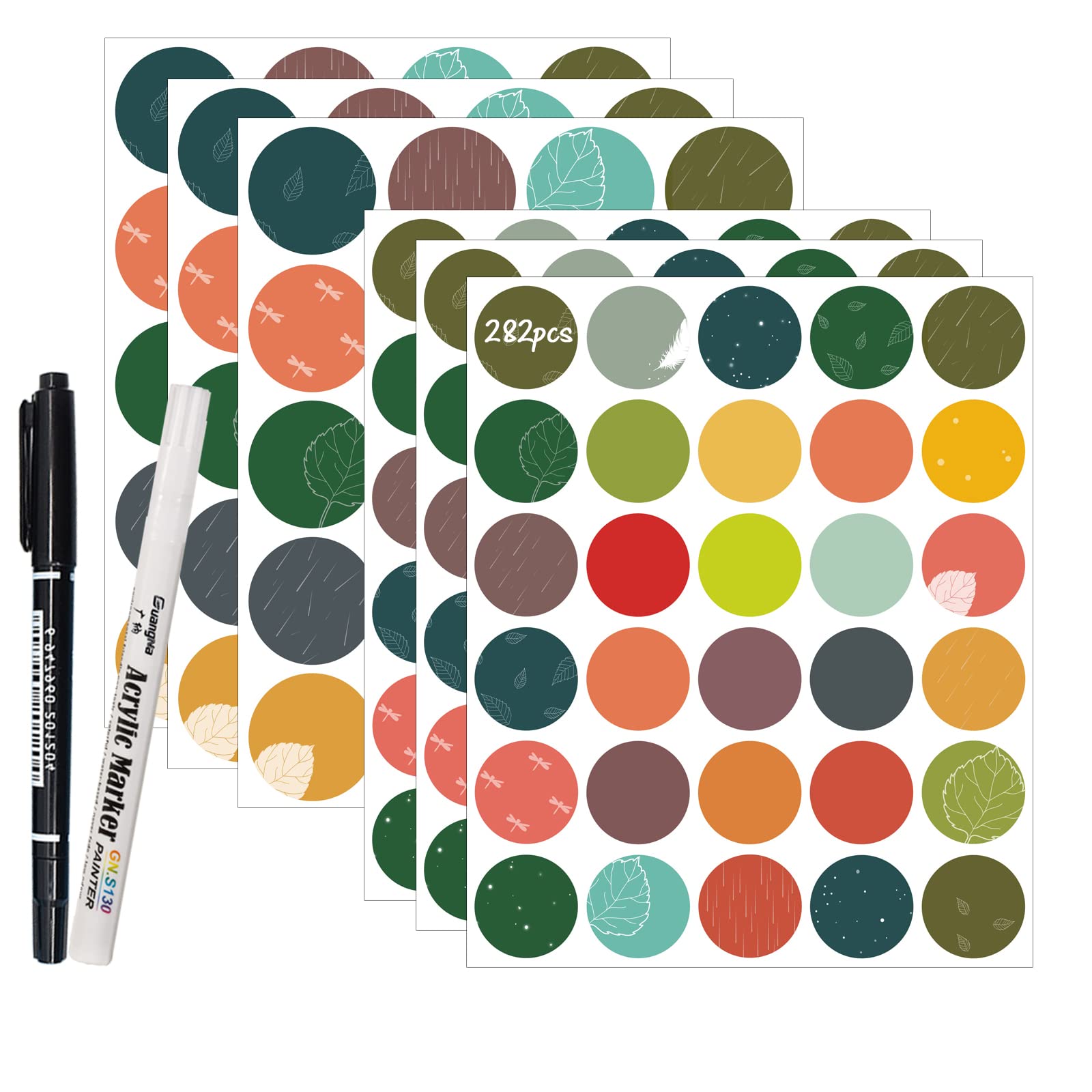 JaoNanl Coloured Label Stickers for Jars, Waterproof Removable Round Labels, 150PCS Self-Adhesive Canning Sticker Labels with 2 Markers, Kitchen Pantry Labels for Bottles, Food Containers