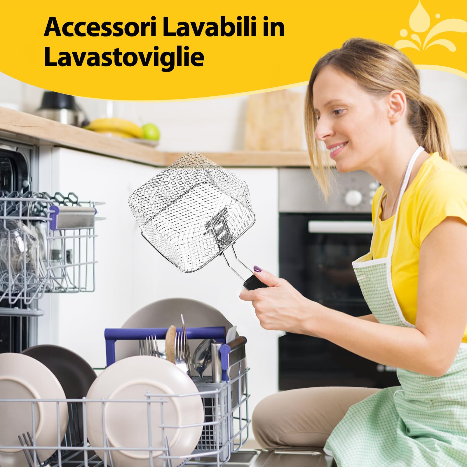 Aigostar Friggitrice Elettrica in Acciaio Inox 1.5L, 1000W con Regolazione Temperatura, Filtro Antiodore, Finestra di Visualizzazione, Cestello Rimovibile e Scala Olio, Design Compatto e Sicuro