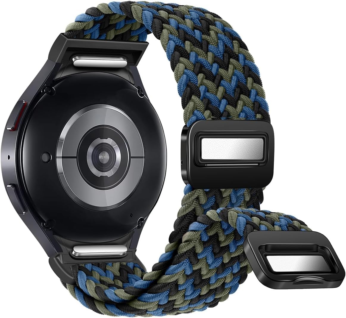 Nylon Strap 'Compatible with' Samsung Galaxy Watch 7 6 5 4 40/44mm Watch 6 Classic 43/47mm, Watch 5 Pro, Watch 4 Classic 42/46mm No Gap Magnetic Braided Strap [Watch NOT Included]