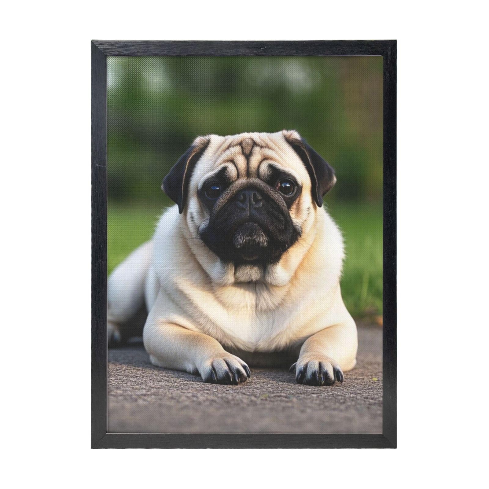 Framed Wall Art - Decorative Canvas Painting Pug Pictures Poster Aesthetic Modern Prints Artwork for Bedroom Office Wall Decor Ready To Hang 12x16 in