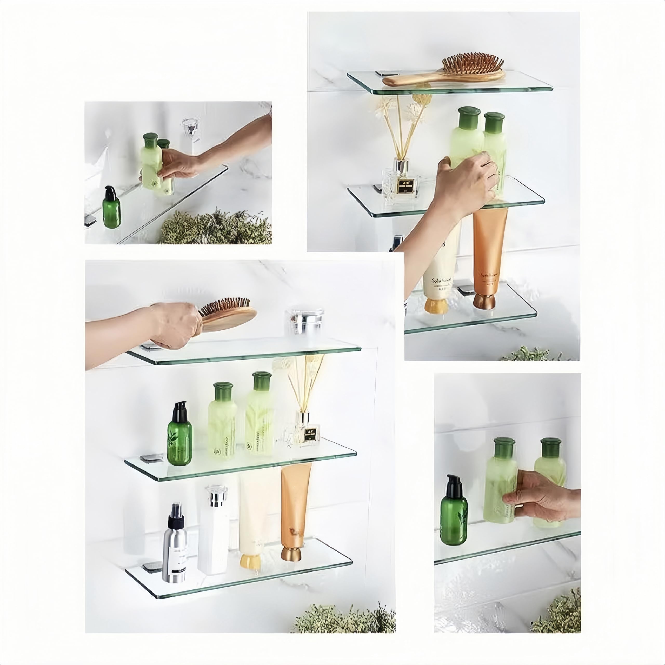2PC Mensola in vetro da bagno temperato da parete in acciaio inox 25CM vetro trasparente temperato con staffa cromata per bagno camera da letto cucina balcone
