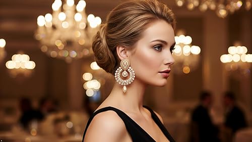 Miniatura 2 de Touchstone Pendientes de araña de estilo indio de Bollywood Chandbali Moon Kundan Polki con colgante de gota larga de diseño nupcial para mujer en