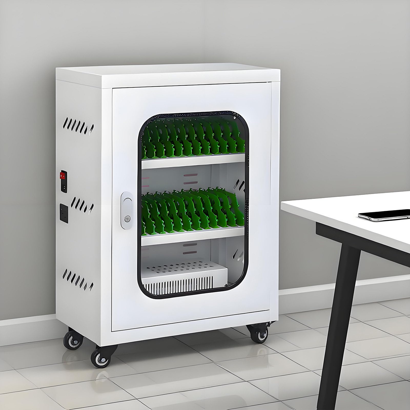 GUTYGIO USB Rechargeable Mobile Phone Storage Cart, Rechargeable Mobile Phone Charging Cabinet, Portable Cellphone Charging Locker, with Wheels & Lock, for School, Office, Retail, Hotel 30slots