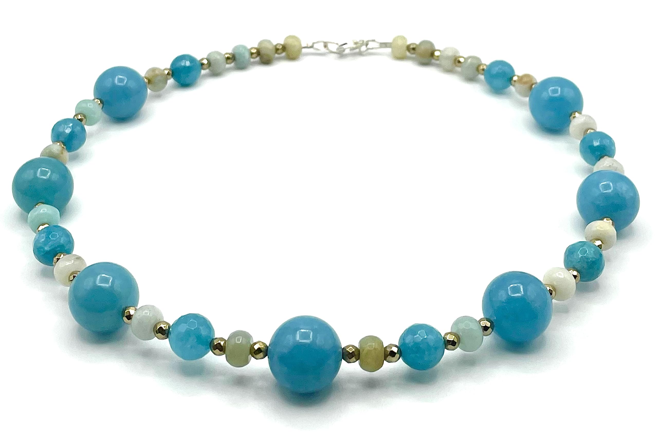 Collana in Argento 925 Giada e Amazzonite, Gioielli Artigianali, Pietra di Nascita di Marzo, Pietre Dure, Bijoux Made in Italy, Regalo