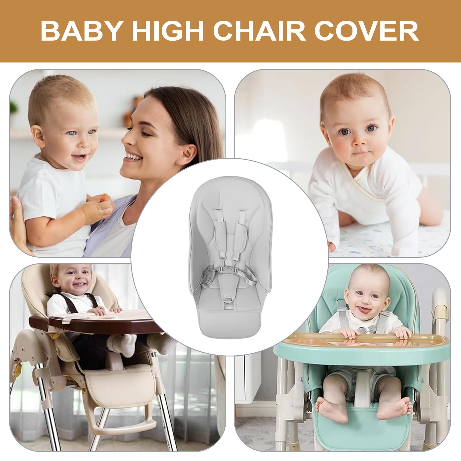 Genérico Bebe Funda para Trona Funda para Silla de Comedor - Bebé Cojín de Asiento Trona, Cueros PU Impermeable Silla Comedor Cojín Compatible con Peg-Perego, Siesta Zero3, Baoneo y Kosmic Jané