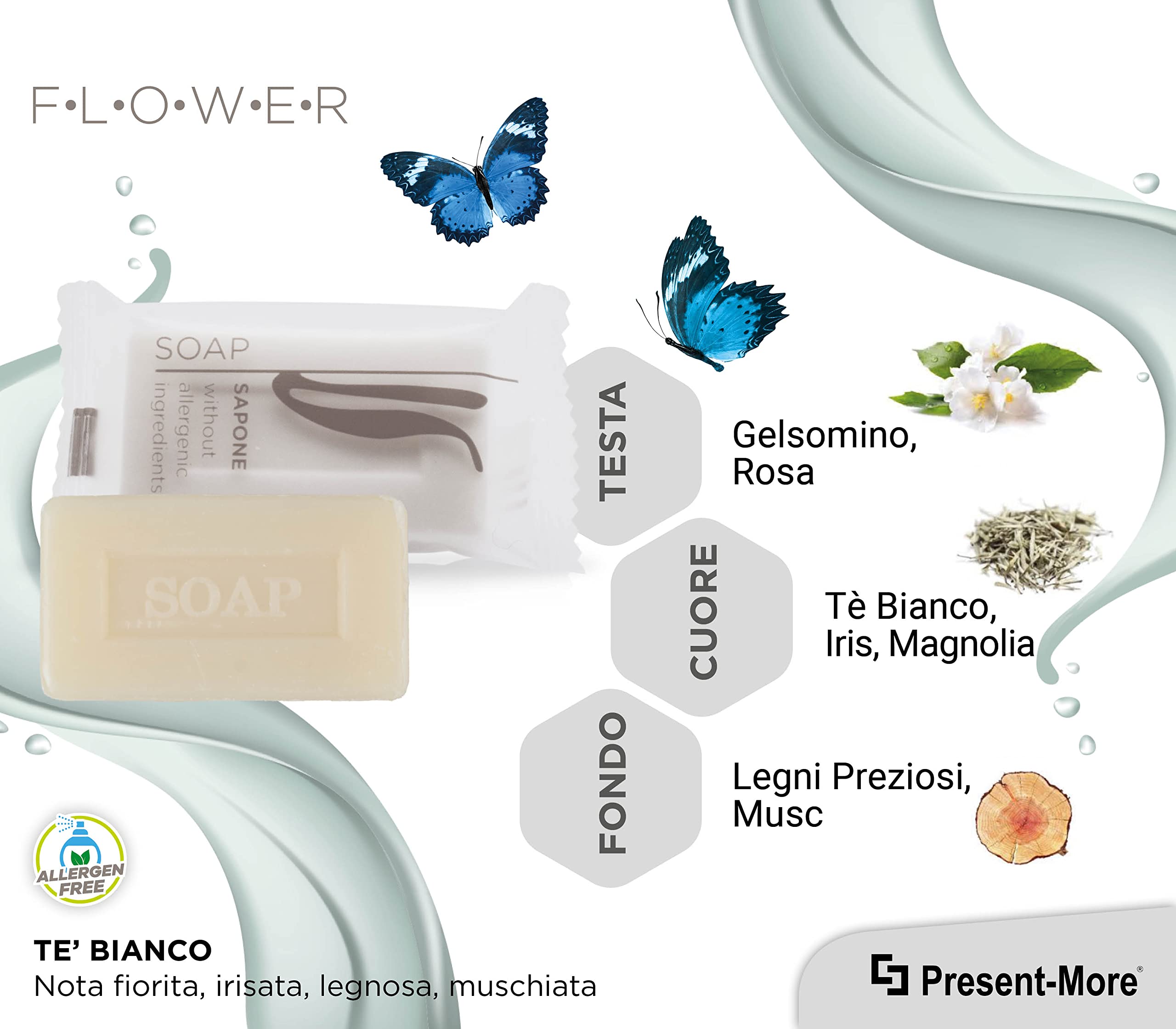 Saponette Hotel 15gr Flower 250 Pezzi Saponetta Mani Senza Allergeni Fragranza Tè Verde