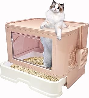 Kattypet Foldable Cat Litter Box, Enclosed Kitty Litter Box, Top Entry Anti-Splashing, Cat Toilet Easy to Clean, Extra Large Covered Cat Litter Box with Litter Bursh and Scoop