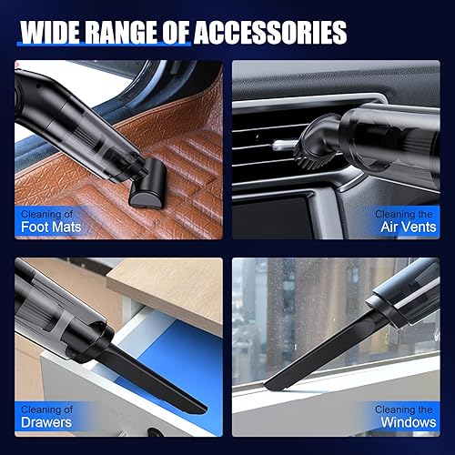 Miniatura 8 de Aspiradora de mano inalámbrica, portátil de mano de 10000 Pa, potente succión, mini aspiradora recargable con 3 filtros HEPA, pequeña aspiradora