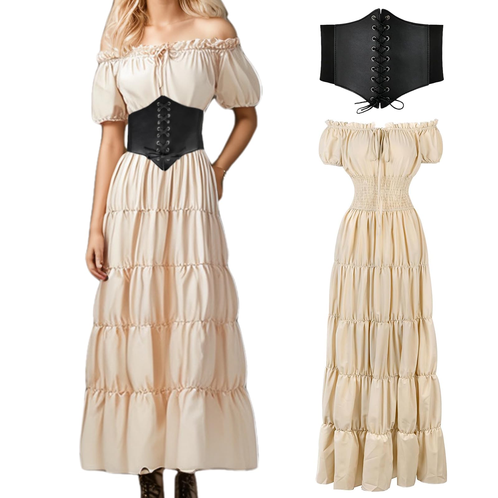 Renaissance Costume Women Medieval Chemise Dress Pirate Peasant Tops Irish Under Dress Maxi Tiered Cottagecore Dress