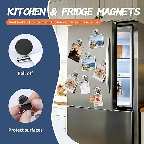 Miniatura 4 de VNDUEEY Paquete de 6 imanes plateados para refrigerador, clips magnéticos para pizarra blanca, clips magnéticos resistentes, clips con imanes