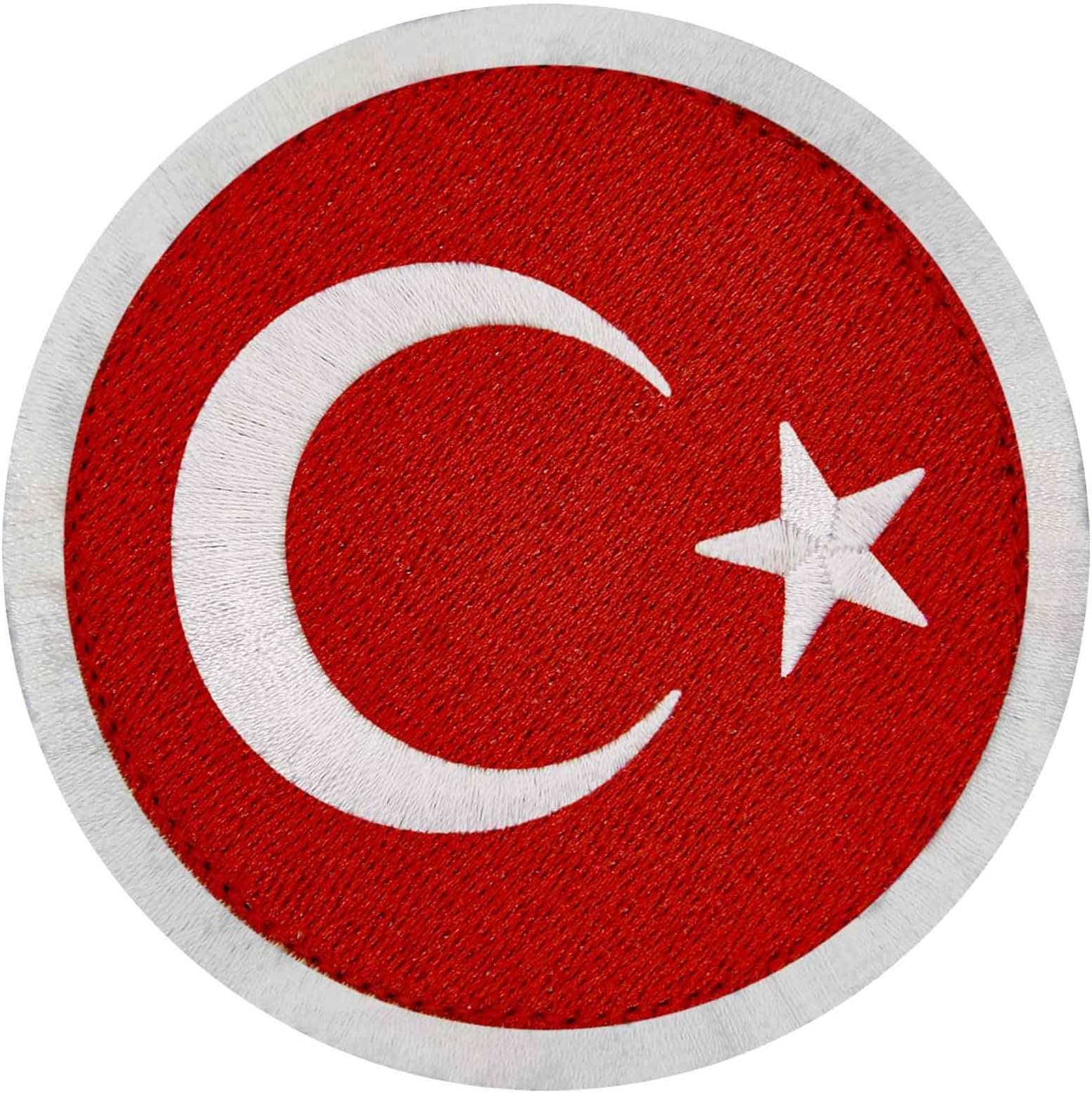 EmbTao Circular Turkey Flag Round National Turkish Patch Patch Embroidered Biker Badge Applique Hook & Loop Emblem
