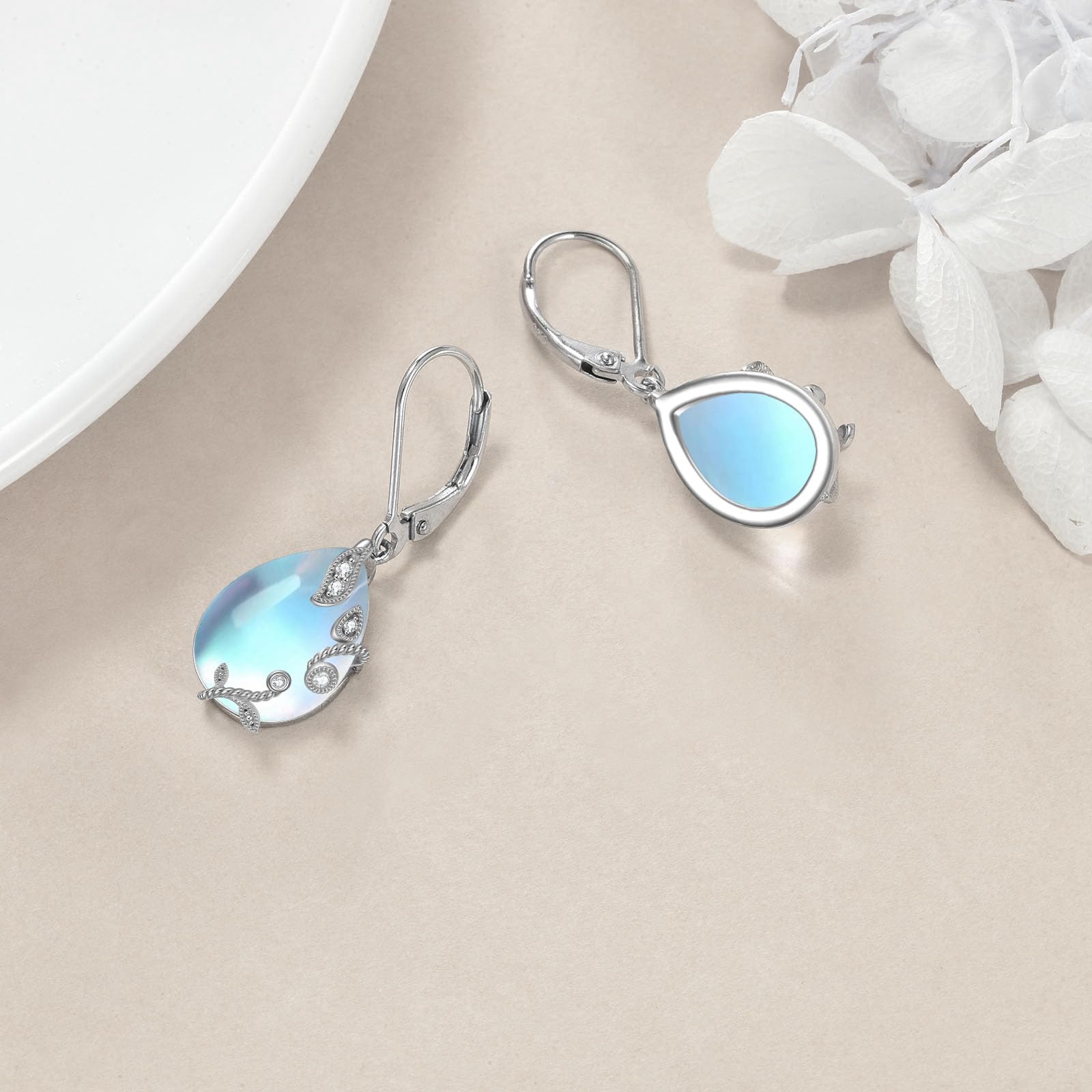 Filigrane Mondstein Ohrringe für Damen Mädchen 925 Sterling Silber Tropfenf Mondstein Ohrringe Schmuck Geschenk für Frauen Mutter Tochter