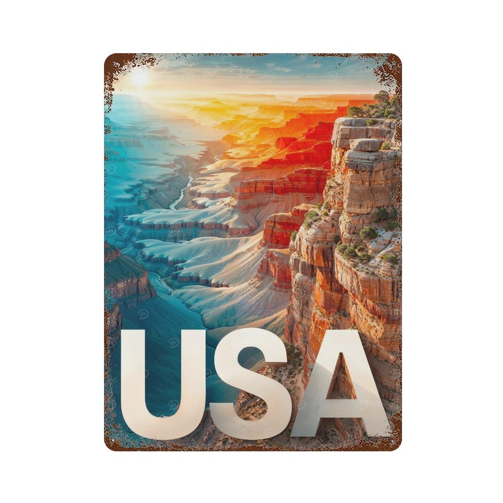 Garage Style Grand Canyon Sunset USA Distressed Metal Wall Sign 15.7"x11.8", Novelty Wall Decor for Bar And Workshop
