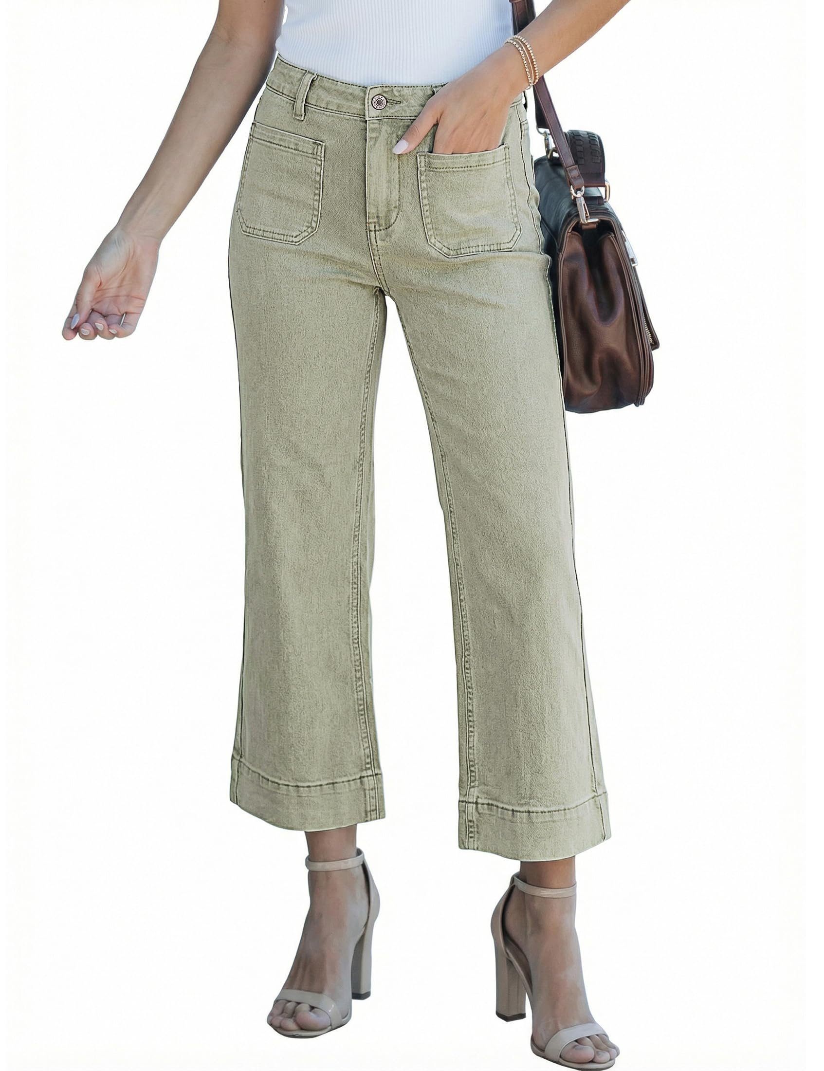 luvamia Wide Leg Jeans for Women Trendy High Waisted Crop Flare Jeans Pants | Cropped Baggy Jeans, High Rise, 26 Inch Inseam, Front Patch Pockets, Stretchy Denim Pants, Country Concert Outfits for Wom