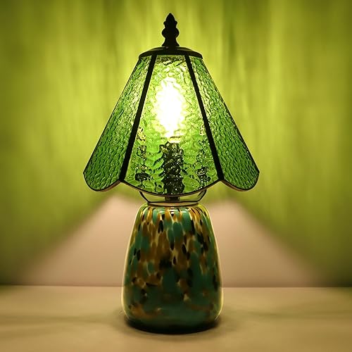 Miniatura 16 de Tiffany Lamp Stained Glass Mushroom Table Lamp 7X7X12 Inch Milky White Mini Night Light Glass Base Accent Light Suitable for Bedside Table Bedroom