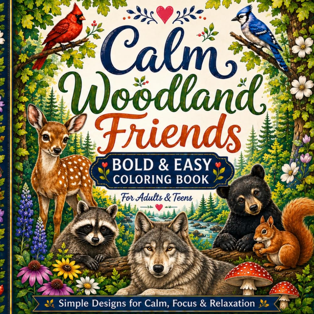 Calm Woodland Friends: Bold & Easy Coloring Book for Adults & Teens (Calm Coloring Book Series)