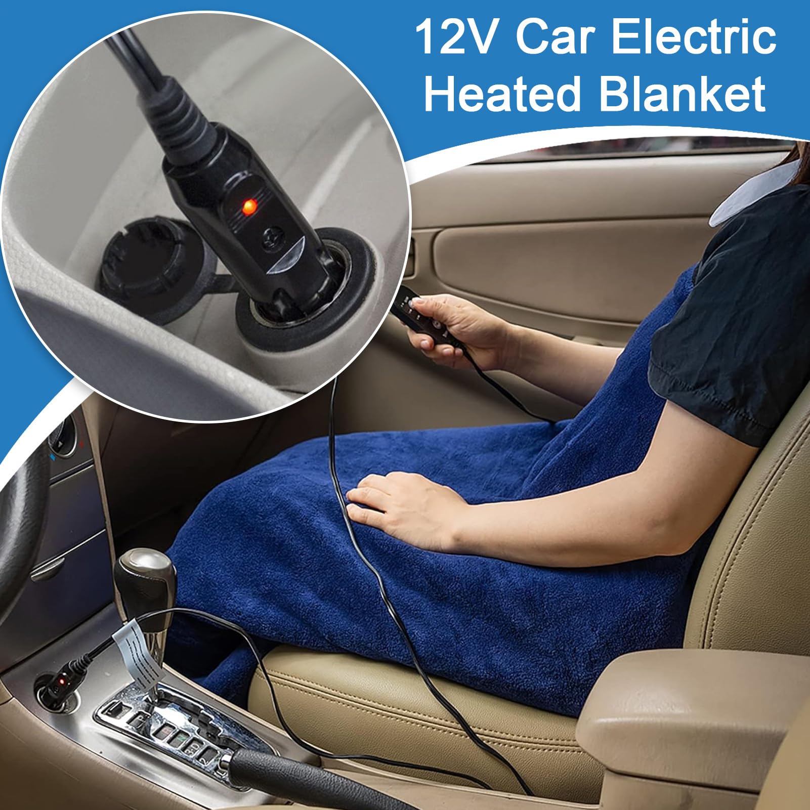 Coperta Elettrica Per Auto 3 Livelli di Spegnimento Automatico per Coperte | 12V Coperta Elettrica Riscaldante per Veicoli Per Campeggio Viaggi Stradali Famiglia Donne Adulti Anziani