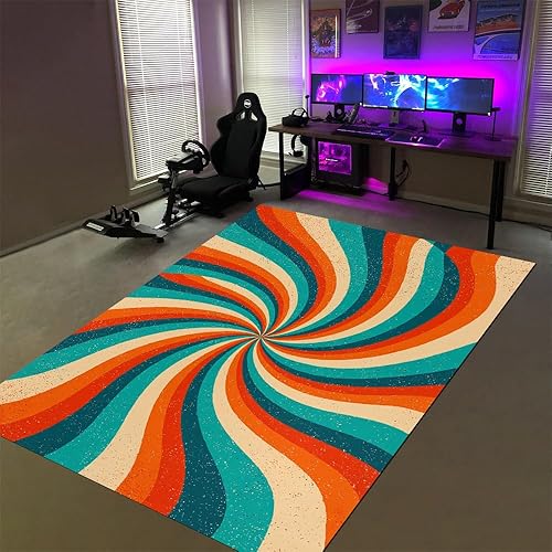 Miniatura 1 de Retro 70S Rotating Rainbow Carpet for Living Room 6x8ft Abstract Illusion Lines Area Rug for Bedroom Washable Non-Slip Rug Throw Cute Soft Kids Rugs