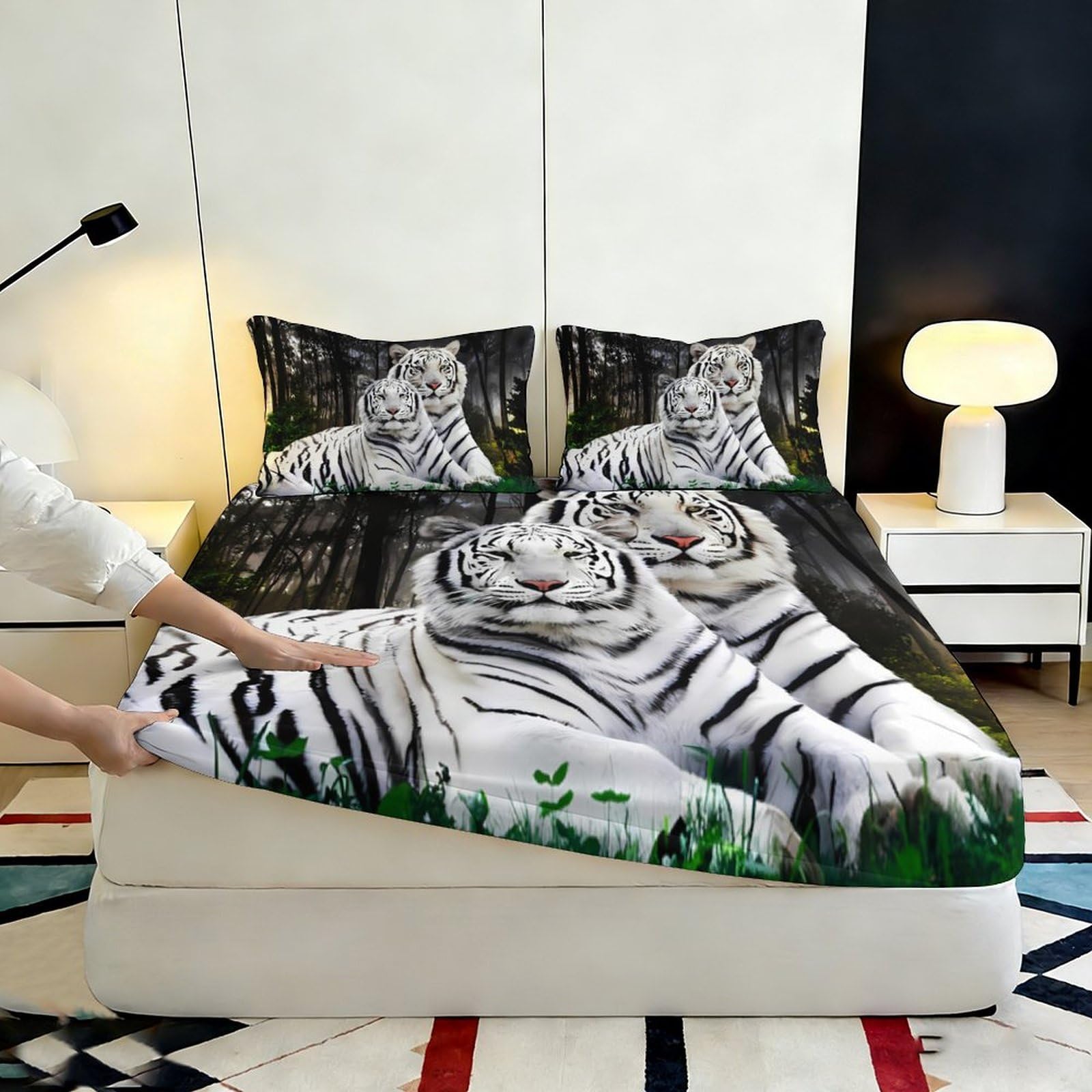 Lenzuolo con angoli con stampa 3D, motivo tigre, in microfibra, antiscivolo, decorazione per la casa