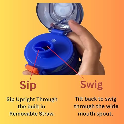 Miniatura 5 de Botella de agua aislada de acero inoxidable de 22 onzas con tapa de botón con cerradura y popote para deportes y viajes, botella de agua deportiva