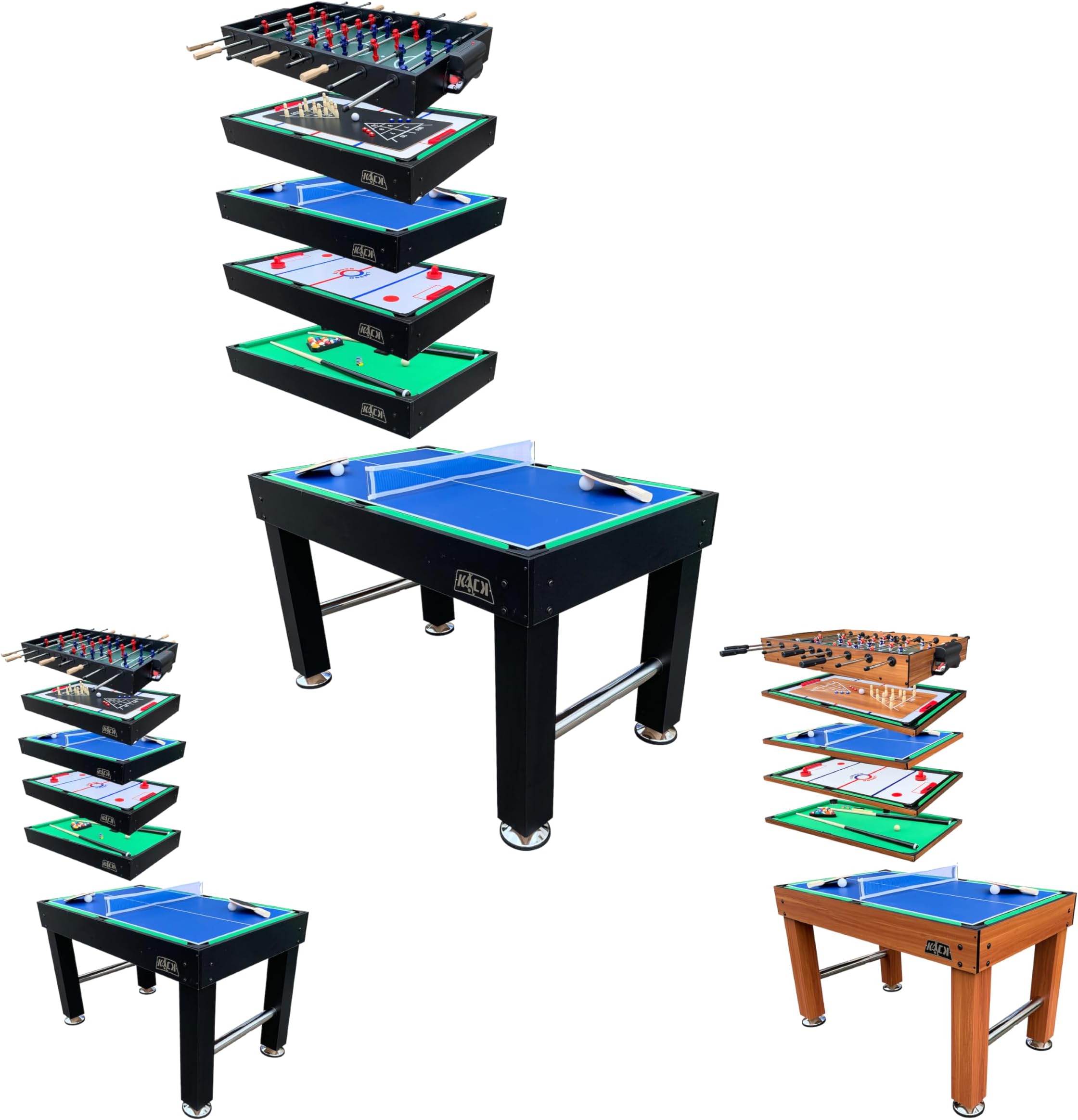 Pentacle 55″ 5-in-1 Multi Game Table - Combo Game Table Set - Foosball, Billiards/Pool, Push Hockey, Shuffleboard and Bowling for Home, Game Room, Friends and Family!