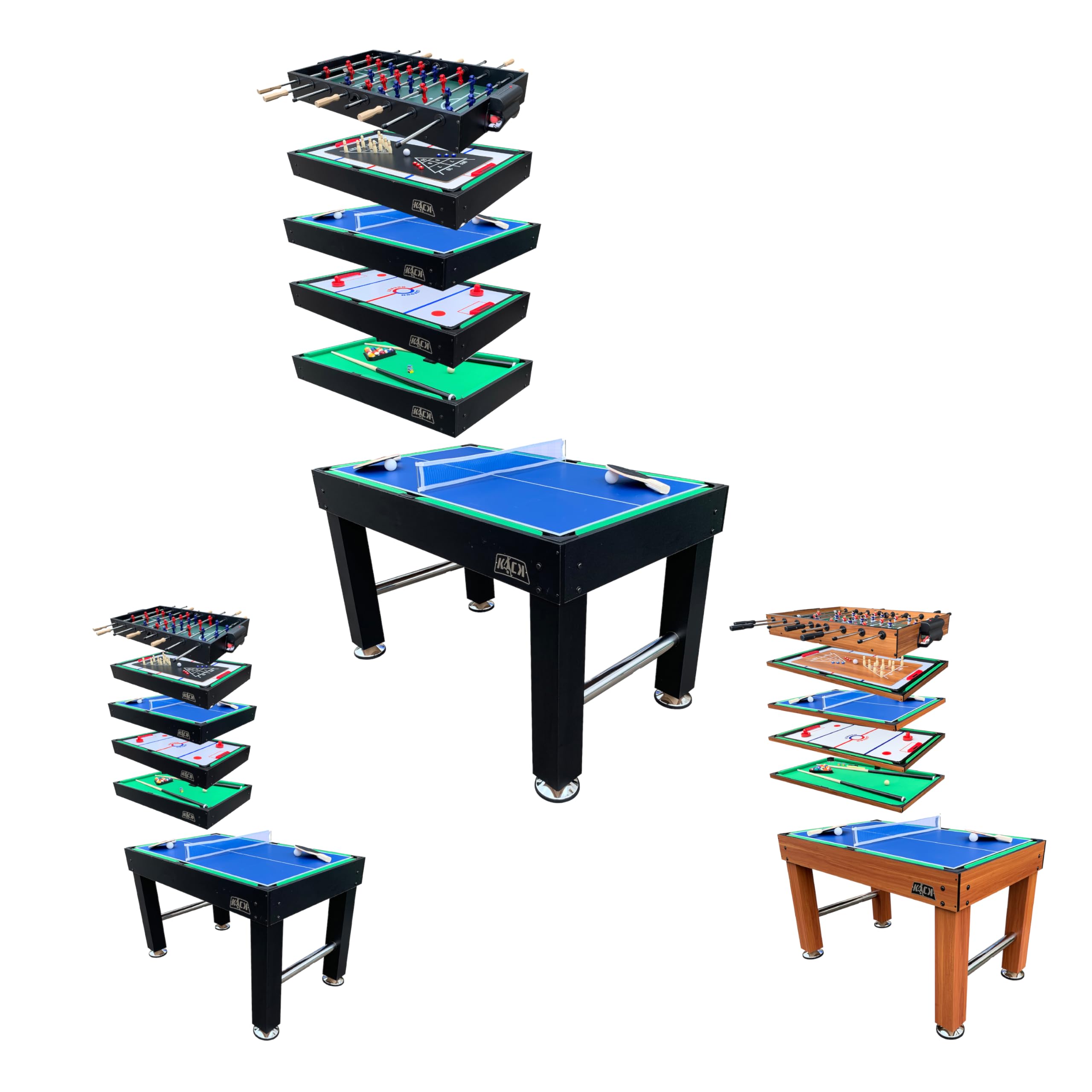 KICK Pentacle 55? 5-in-1 Multi Game Table (Black) - Combo Game Table Set - Foosball, Billiards/Pool, Push Hockey, Shuffleboard and Bowling for Home, Game Room, Friends and Family!