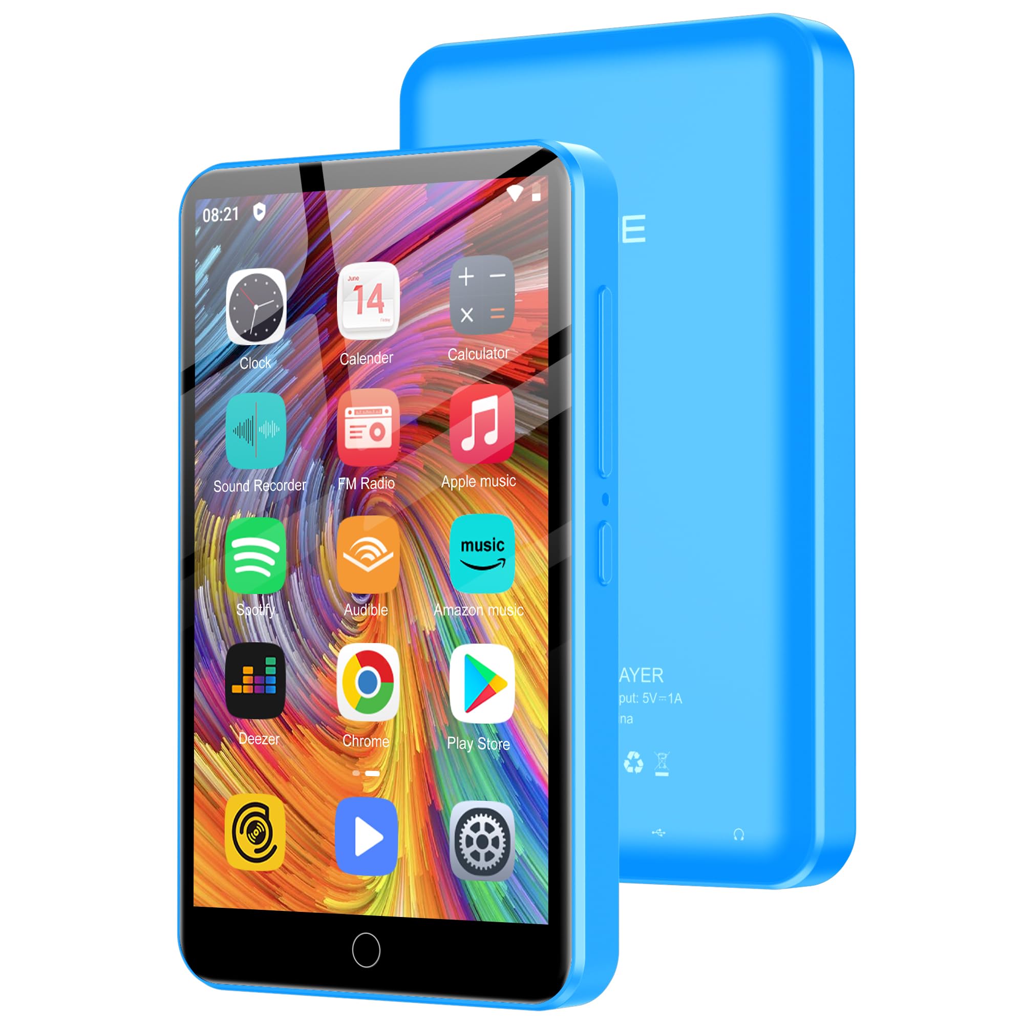 Lecteur MP3 80 Go avec Bluetooth et WiFi, écran Tactile 4 Pouces Lecteur MP3 pour Enfants Haut-Parleur intégré, Lecteur MP4 avec Spotify, Audible, Amazon Music, Deezer, Radio FM, jusqu'à 1To, Bleu