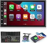 Automotivo Multimídia 7 Polegadas com Carplay, Bluetooth, Tela Sensível ao Toque HD, Câmera de Ré 170°- Compatível com Carros e Caminhões, Ideal para Motoristas que Buscam Segurança