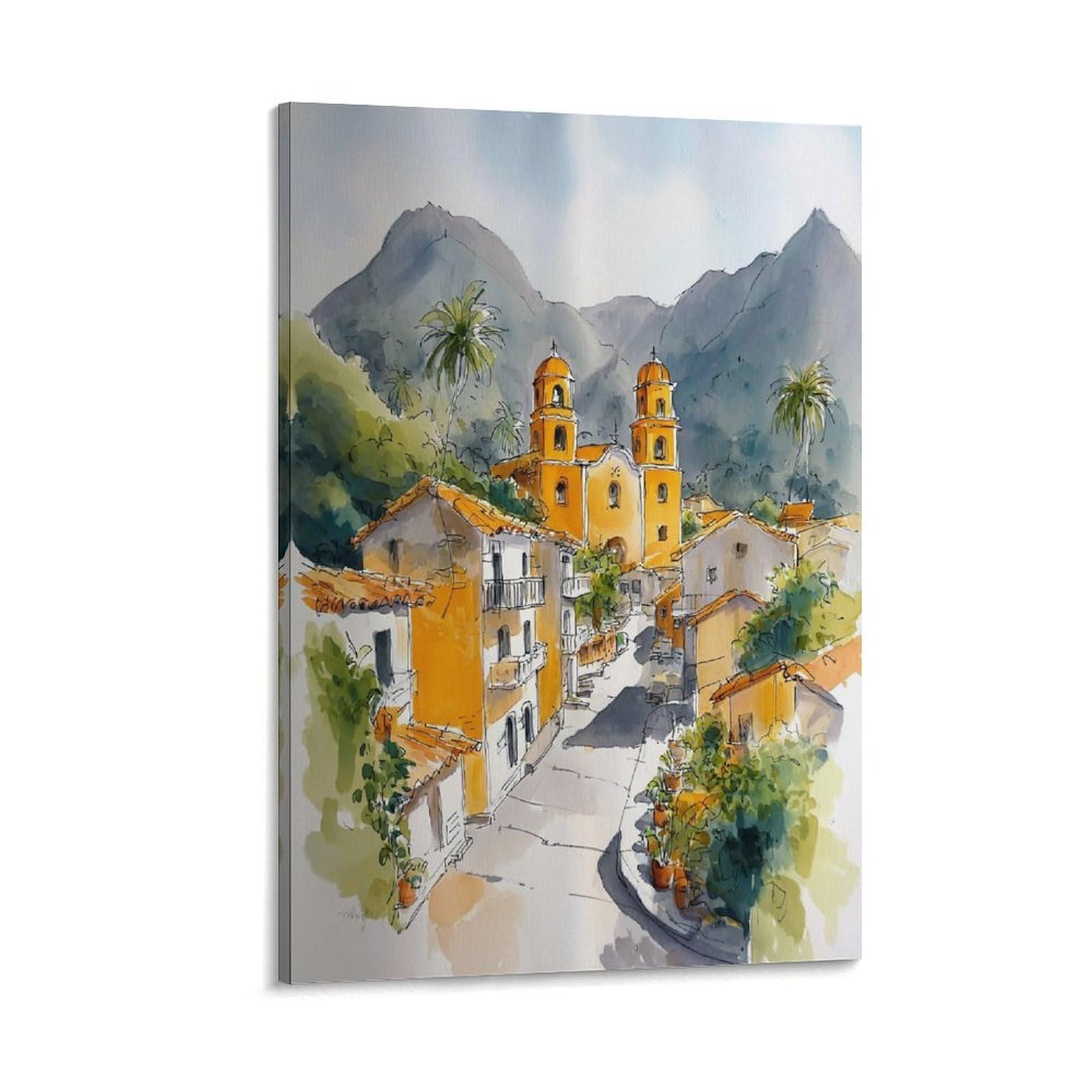 XWYMXZ Oaxaca Mexico 24x36inch(60x90cm) Vintage Travel Poster Watercolor Canvas Art