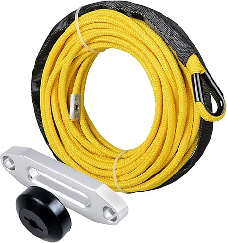 Cuerda de cabrestante sintética amarilla de 50 pies x 14 + cable Hawse + tapón de goma para ATV, UTV, SUV, camión, KFI Ramsey