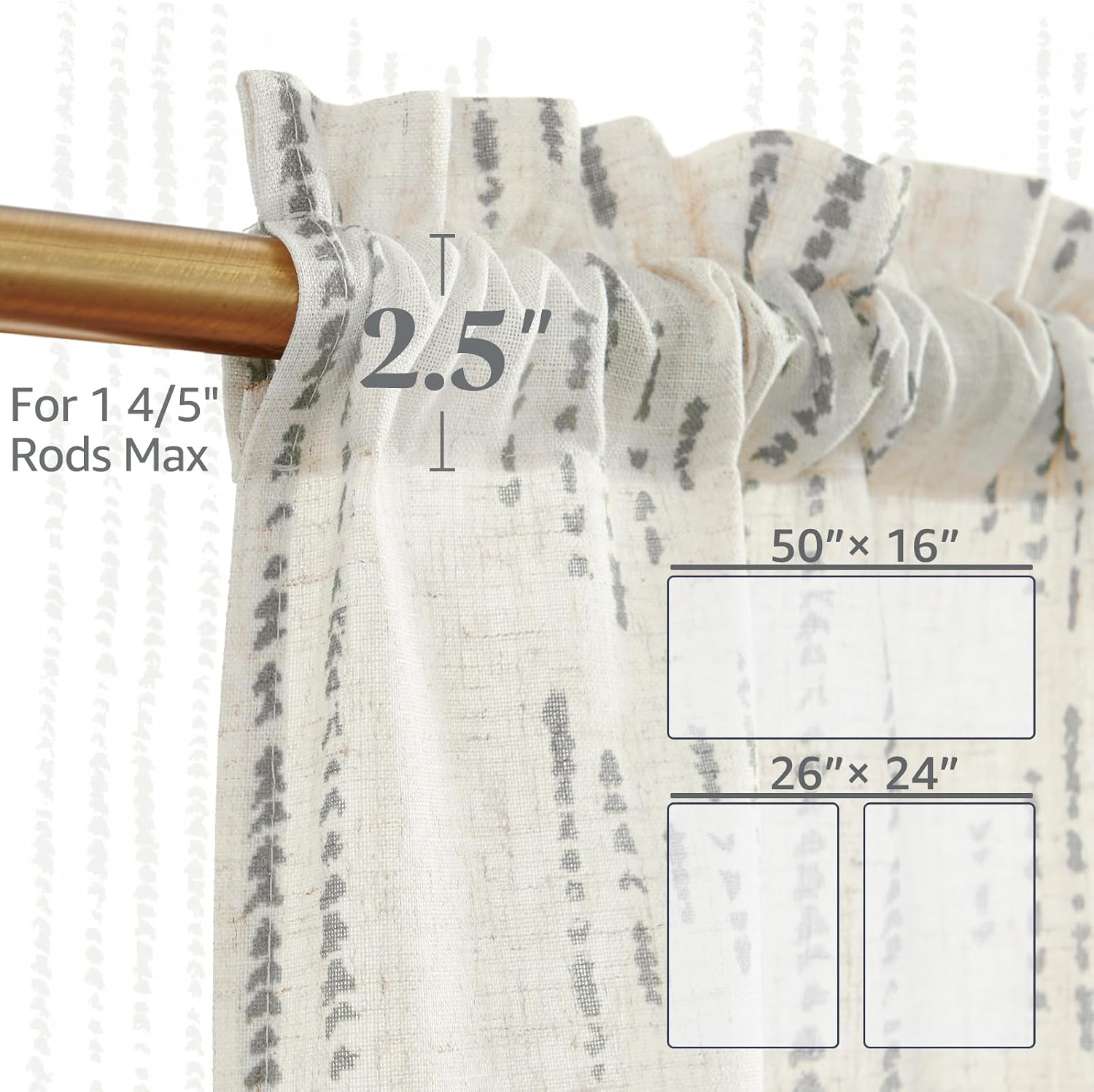 jinchan Grey on Beige Boho Tier Curtains and Valance Set Rod Pocket