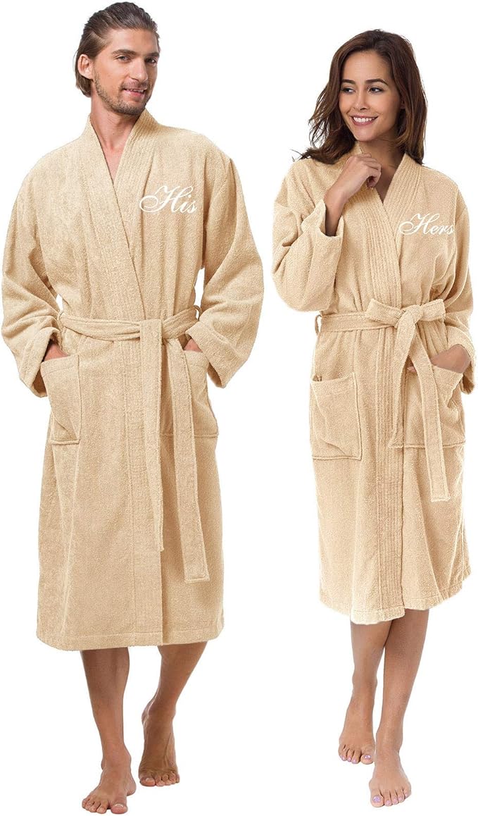 AW BRIDAL 2Pcs Terry Cloth Robes for Women Men 100% Cotton Kimono Spa Robe Couples Wedding Anniversary Engagement Gifts