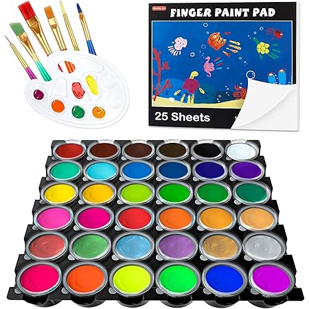 Amazon Shuttle Art 指絵の具 36色 44点セット 水性 洗える 手形アート フィンガーペインティング 子供用 30ml 落書き帳 ペイントブラシ パレット付き おうちアート 赤ちゃん手形 足形 幼稚園用 遊び道具 入園祝い プレゼント 絵具 通販