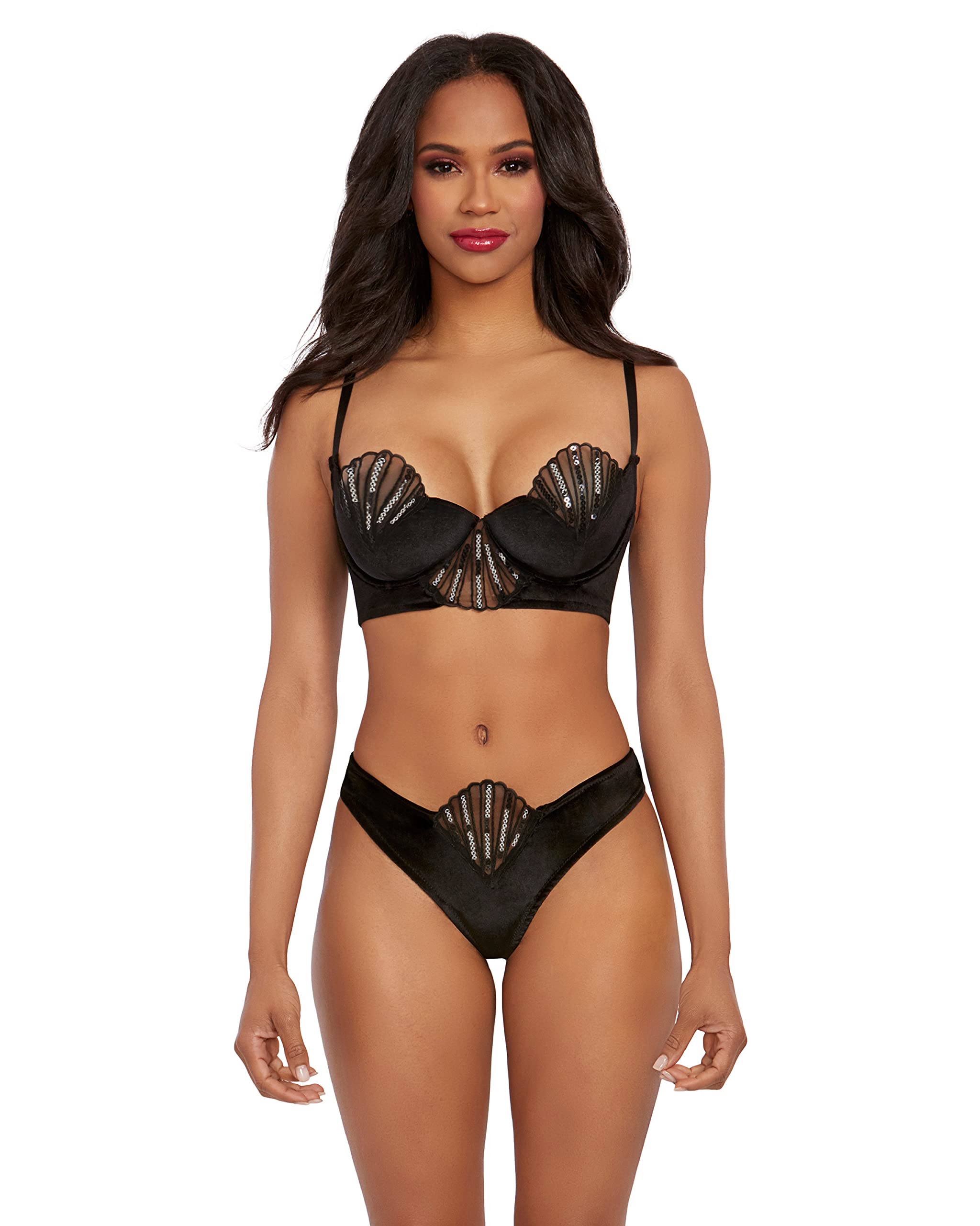 DreamGirl Completo Reggiseno E Perizoma in Velluto Set di Biancheria Intima Donna (Pacco da 2)