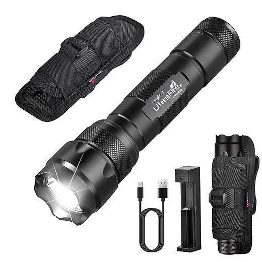 ULTRAFIRE WF-502B LED Flashlight with Holster,Single Mode Tactical Flashlight 1000 High Lumen Duty Flashlights with Belt Holster,Bright Handheld Mini Small Flash Light and UFB26