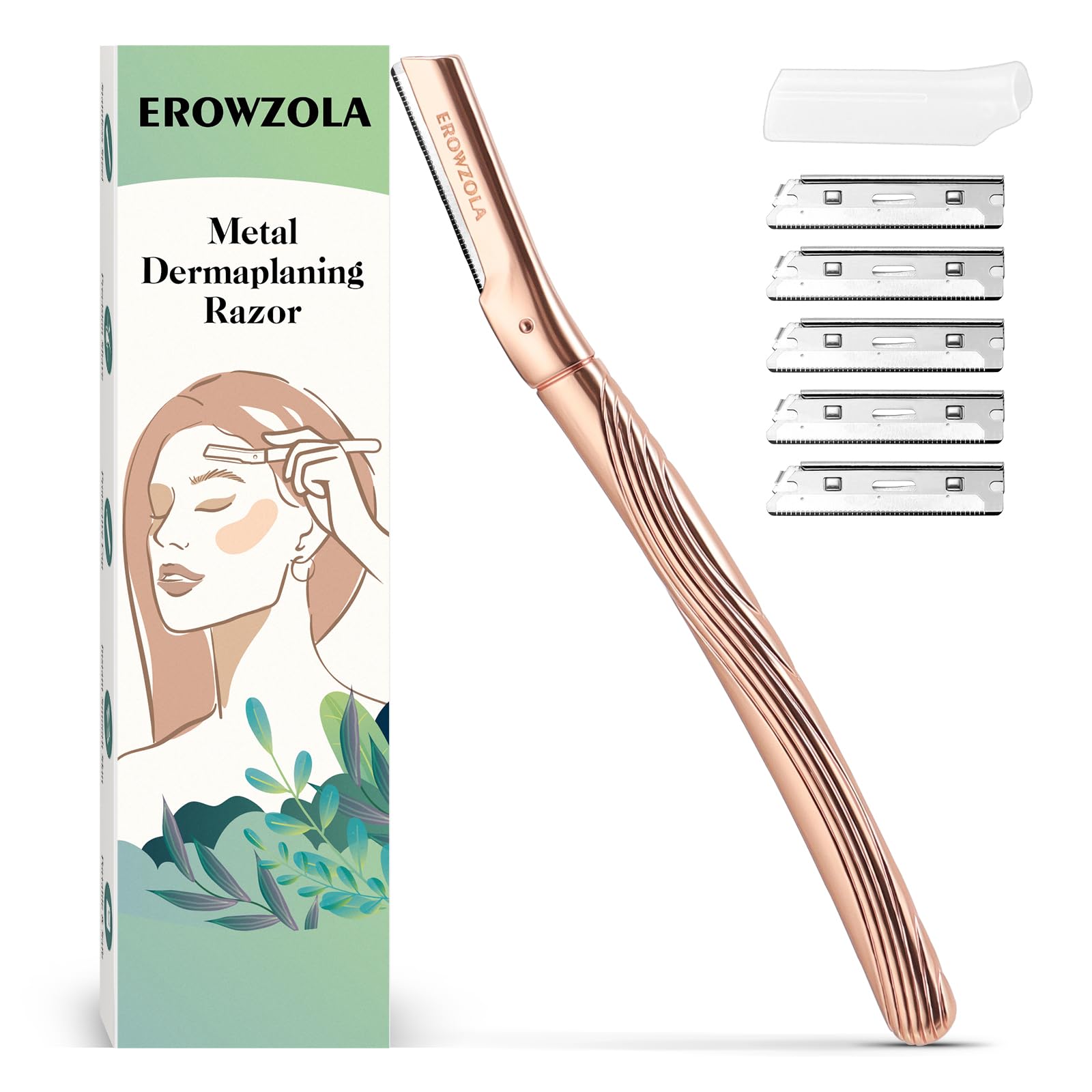 EROWZOLA Eyebrow Razor, Face Razors for Women and Men, Reusable Metal Handle with 6 Refill Blades, Eyebrow Trimmer with Precision Cover, Dermaplane