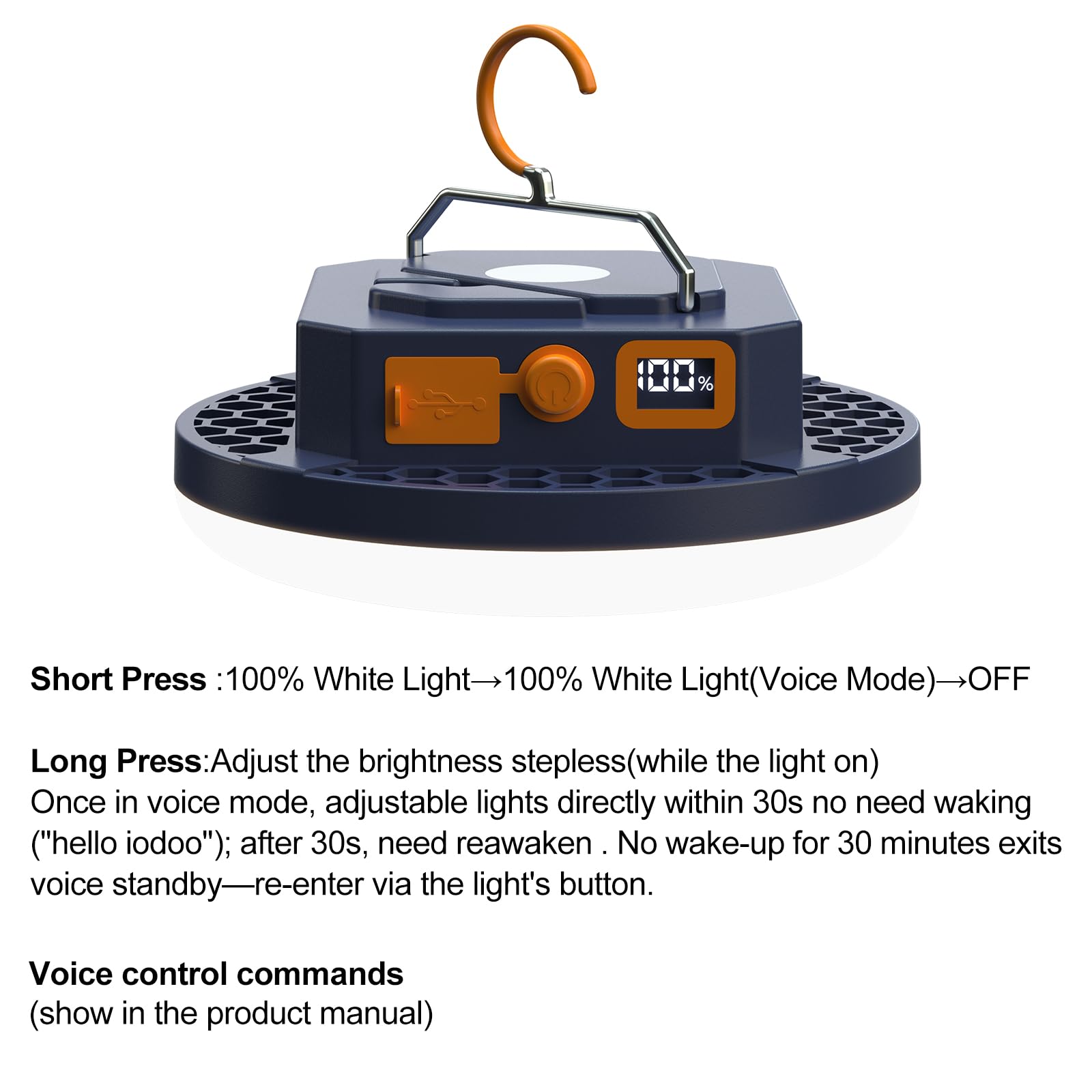 Lampada da campeggio ricaricabile da 10000 mAh, 4000 lm, 7200 K, lanterna da campeggio impermeabile, con borsa portatile e controllo vocale (offline), ottimo regalo per genitori, papà, mamma, amici