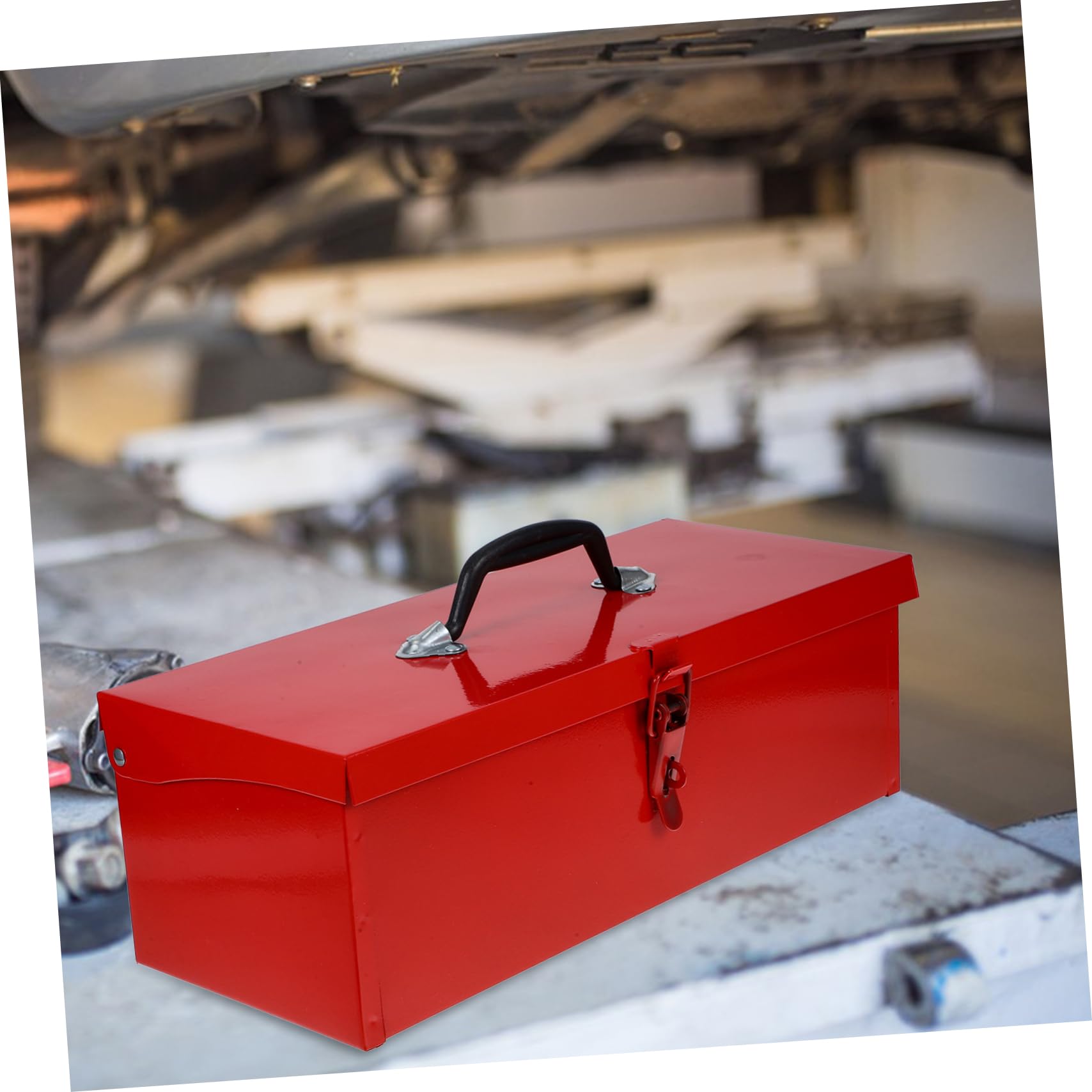 Mipcase Baule Porta Attrezzi in Lamiera di Ferro Rossa, Capienza Ampia e Chiusura a Scatto, Leggero e Robusto per Officina e Garage Stile Casuale