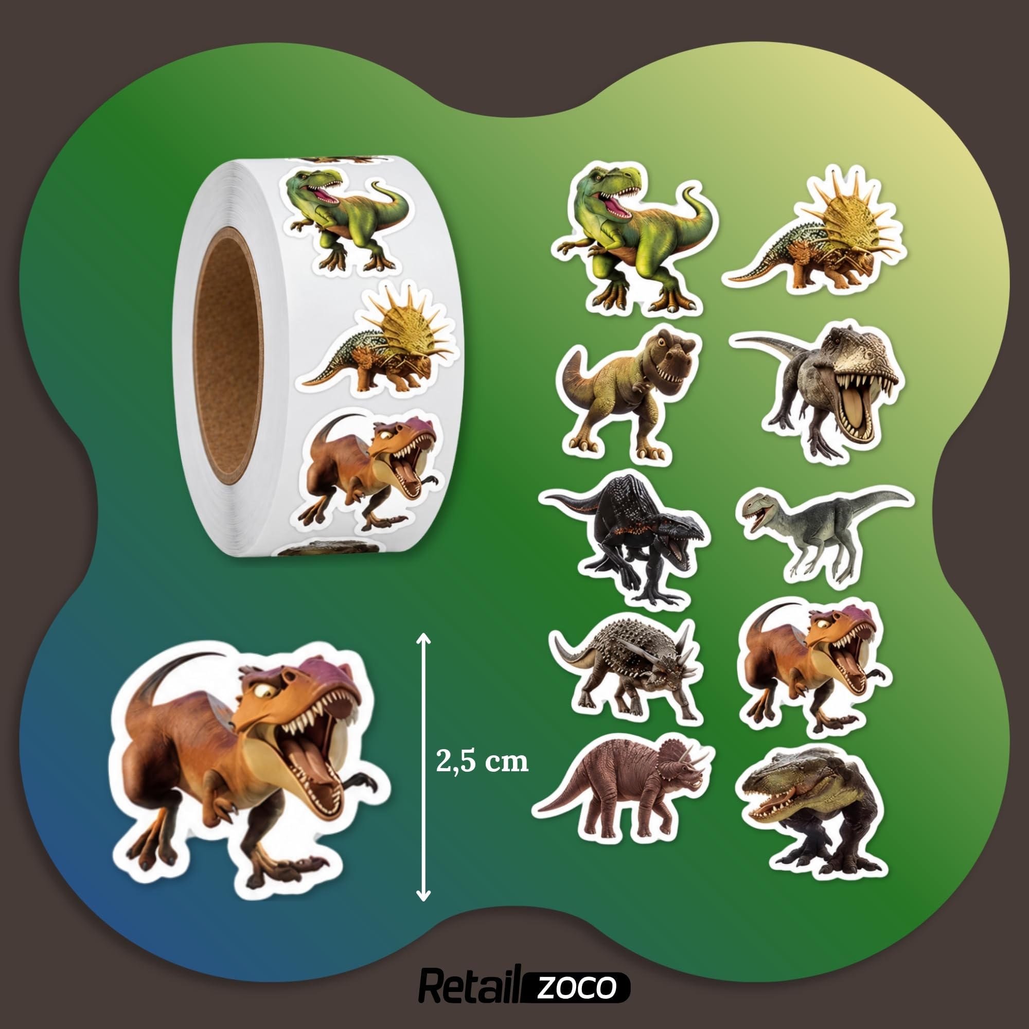 Rollo Pegatinas Dinosaurios para niños, animal stickers, 3 Unidades - imagen 4