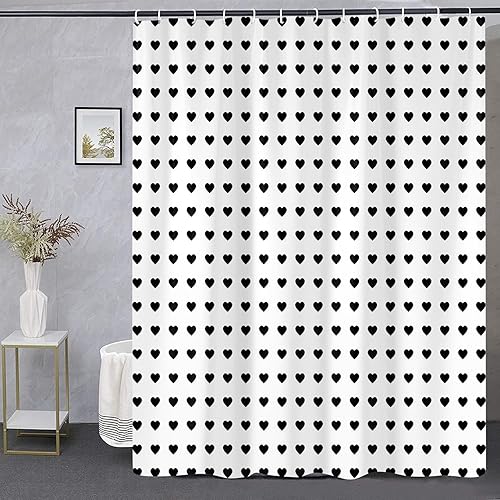 Miniatura 3 de Emwnodti Cortina de ducha con diseño de corazones negros, feliz día de San Valentín, juego de cortina de ducha contratada en blanco y negro para