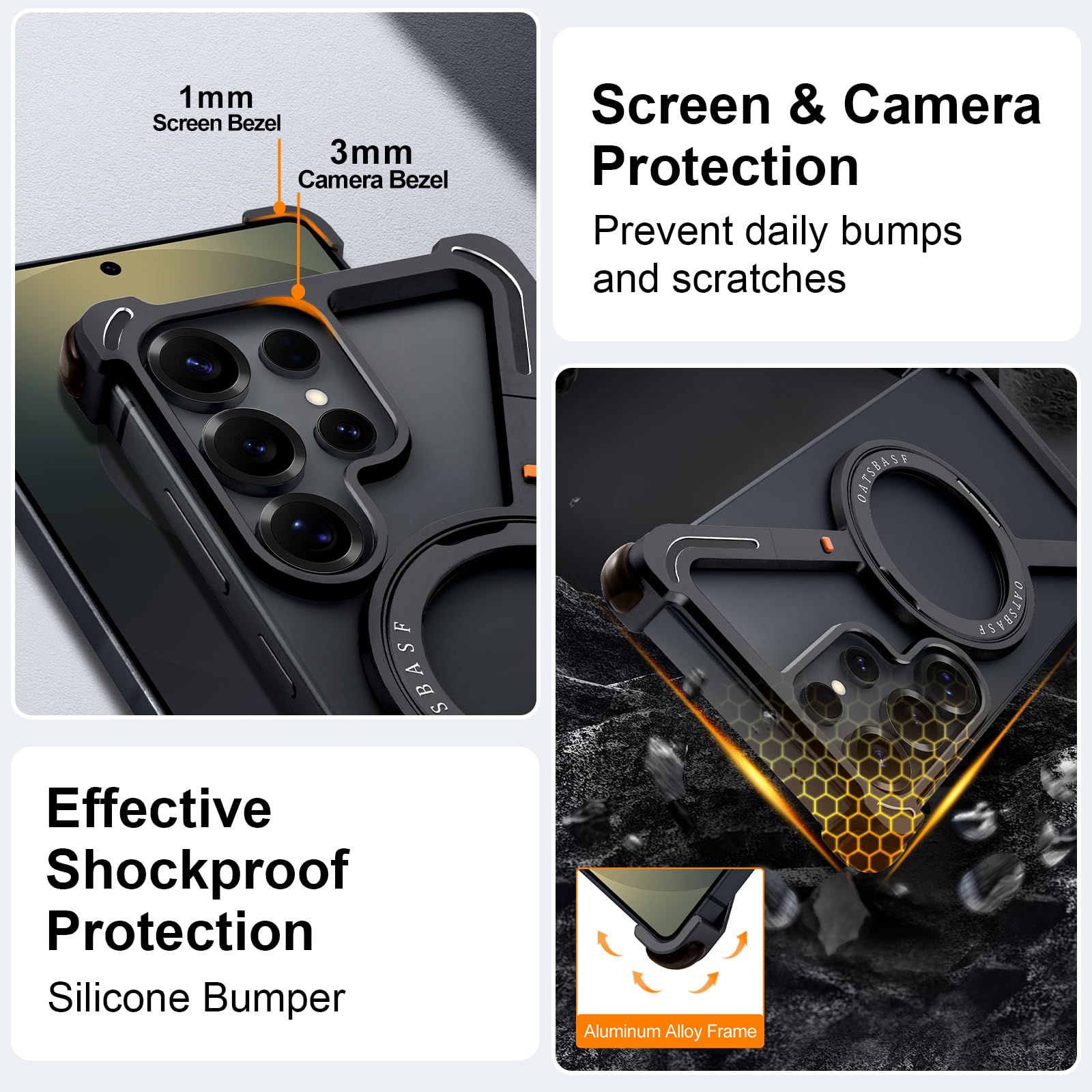 Custodia a forma di Z per Samsung Galaxy S25 Ultra con Magsafe, metallo senza cornice con supporto ad anello magnetico, custodia protettiva con cavalletto girevole a 360°, custodia protettiva