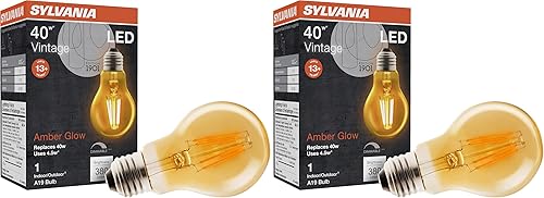 Miniatura 8 de SYLVANIA - Bombilla LED vintage A19, equivalente a 40 W, eficiencia de 4.5 W, 13 años, 380 lúmenes, regulable, brillo ámbar, 1 paquete (75347)
