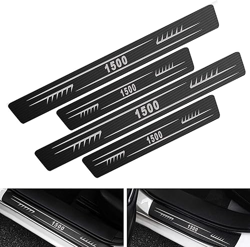 Protector de umbral de puerta de automóvil, 4 unidades de fibra de carbono con borde de cuero para puerta de automóvil, placa de protección contra