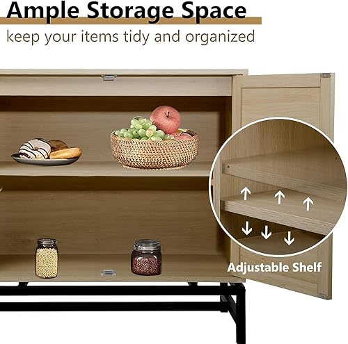 Miniatura 8 de Pvillez Aparadores modernos con almacenamiento, armario de almacenamiento con puertas de ratán natural, gabinete de buffet para sala de estar,