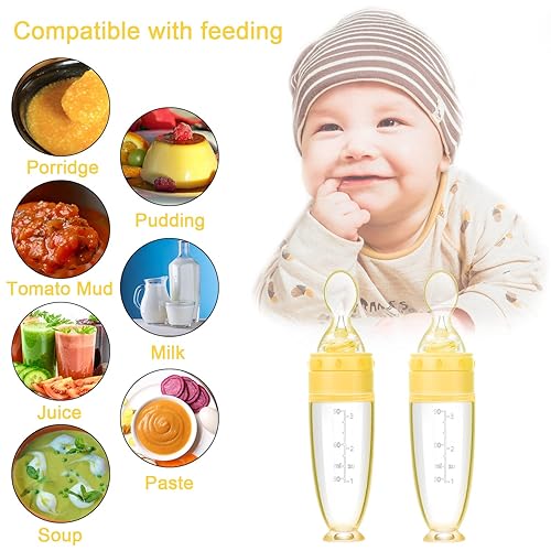 Miniatura 8 de 2 cucharas de silicona para bebés, cuchara de alimentación para bebés con base de pie para bebés de 0 a 24 meses, dispensación y alimentación (rosa)
