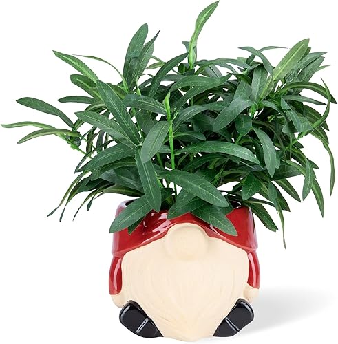 Maceta de cerámica, 6 pulgadas, gnomo rojo, para interiores, estilo de mediados de siglo