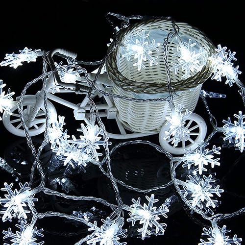 Miniatura 3 de WesGen - Guirnalda de luces de Navidad, tira de luces de copo de nieve, funciona con pilas, impermeable, 20 pies, 40 luces LED para Navidad, jardín,